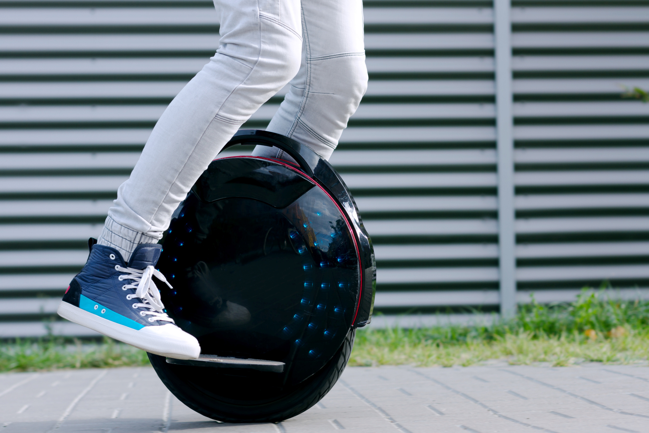 Futuristic electric unicycle self balancing wheel. Ecology transport concept